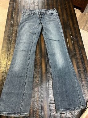 Fox Women's Wide Leg Flare Jeans in Washed Blue Denim